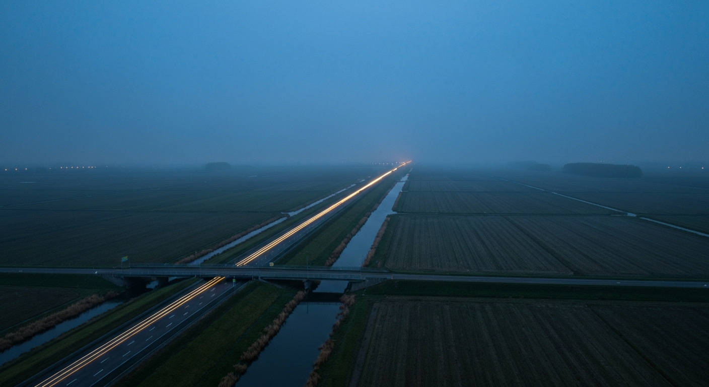 Nederlandse snelweg en brug bij blauwe uur